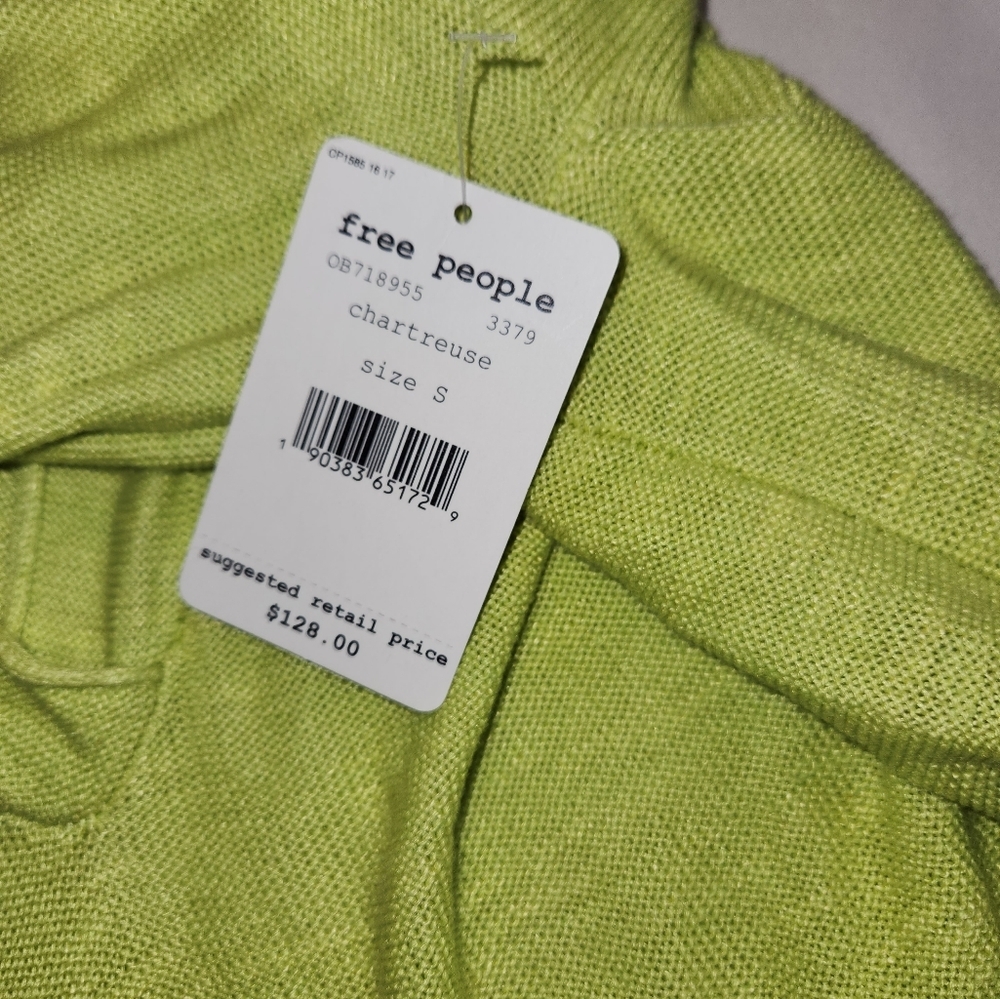 FREE PEOPLE Optimistic Tie Hem Oversized hooded Lined Blend V-Neck,Green, size S - Picture 7 of 10